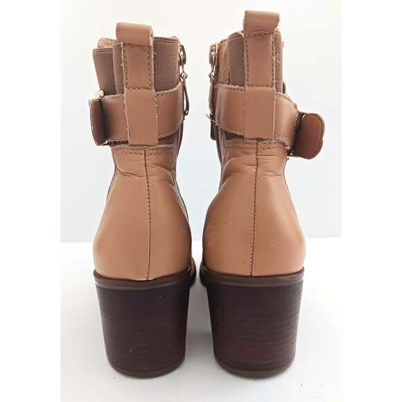 Jorge Bischoff Tan Leather Ankle Boot Gold Buckle Strap Block Heel Sz 6 - Picture 6 of 13